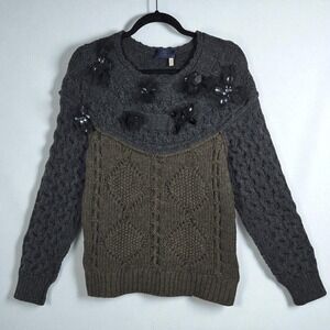 LANVIN River 2013 Embellished Flower Wool Chunky Knit Sweater Med Designer Italy